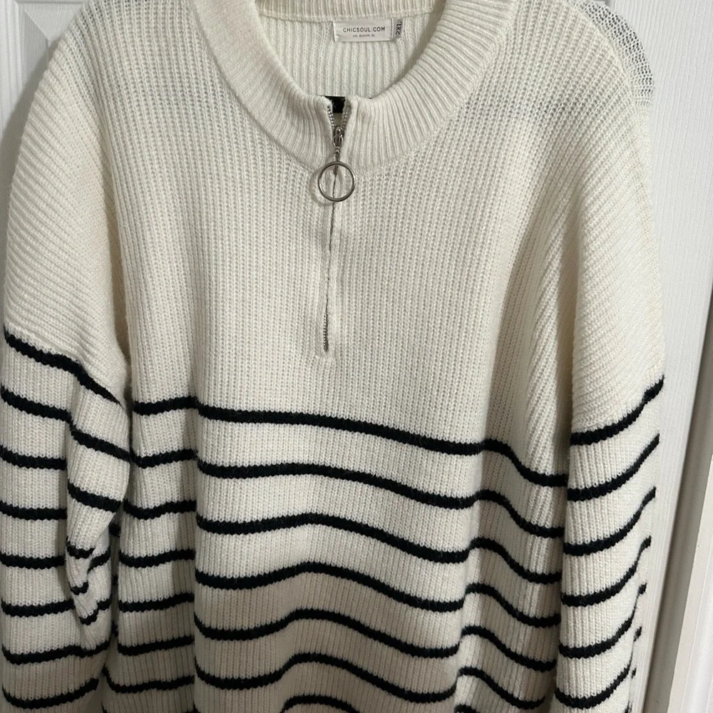 Chic Soul Cream and Black Striped Half-Zip Sweater - Picture 1 of 2